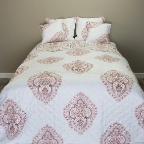 2Q194.061 Bedspread 2-persoons White Red Cotton Polyester Rectangle Quilt