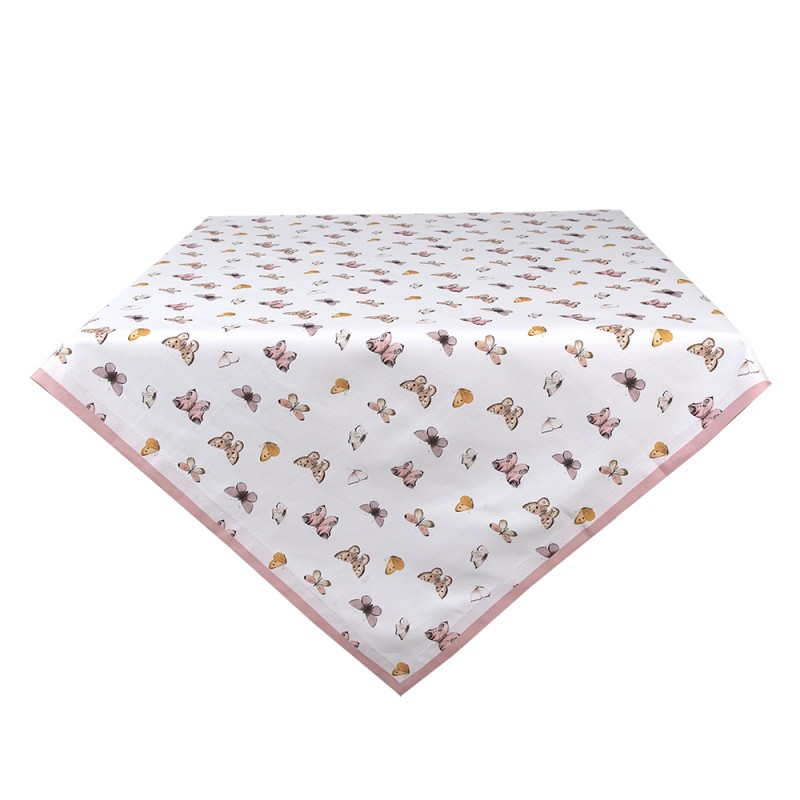 BPD01 Tablecloth 100x100 cm Beige Pink Cotton Butterflies Square