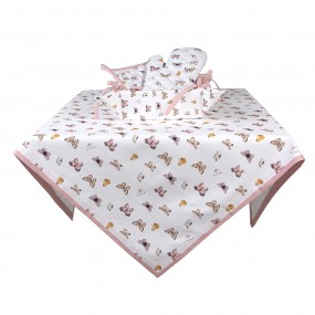 2BPD01 Tablecloth 100x100 cm Beige Pink Cotton Butterflies Square Table cloth
