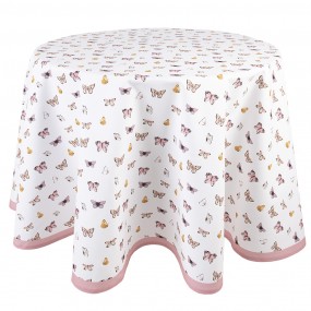2BPD07 Tablecloth Ø 170 cm Beige Pink Cotton Butterflies Round Table Cover