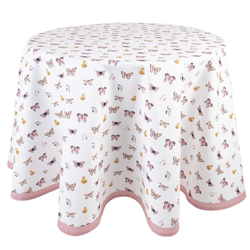 BPD07 Tablecloth Ø 170 cm Beige Pink Cotton Butterflies Round Table cloth