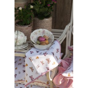 2BPD07 Tablecloth Ø 170 cm Beige Pink Cotton Butterflies Round Table cloth