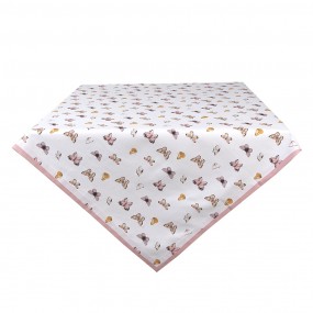 2BPD15 Tablecloth 150x150 cm Beige Pink Cotton Butterflies Square Table cloth