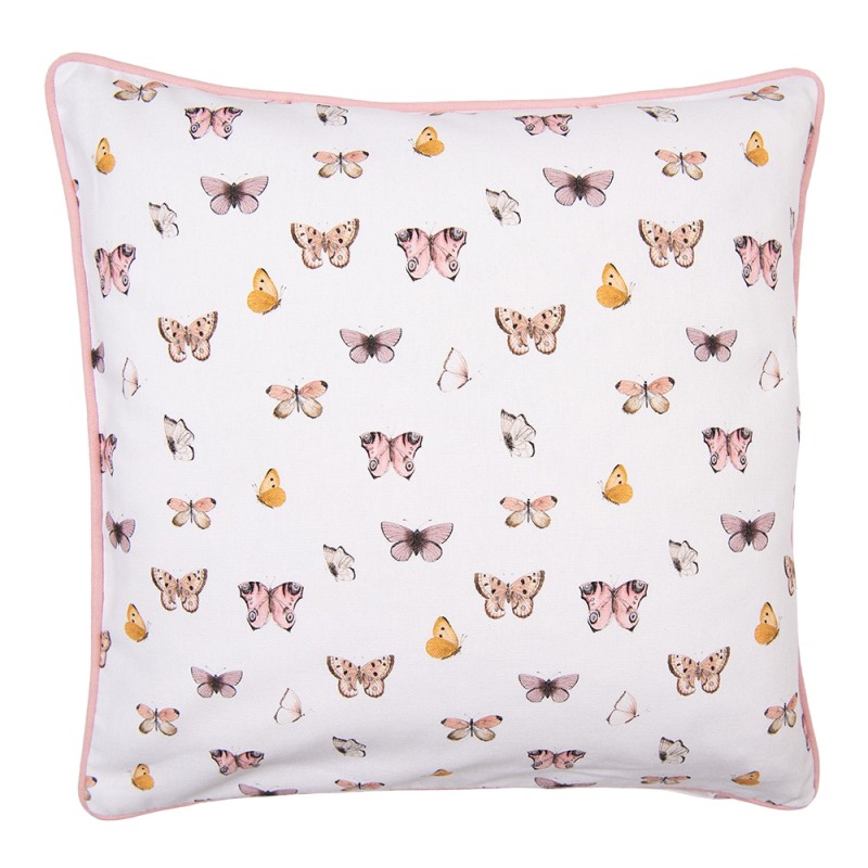 BPD21 Cushion Cover 40x40 cm Beige Pink Cotton Butterflies Pillow Cover