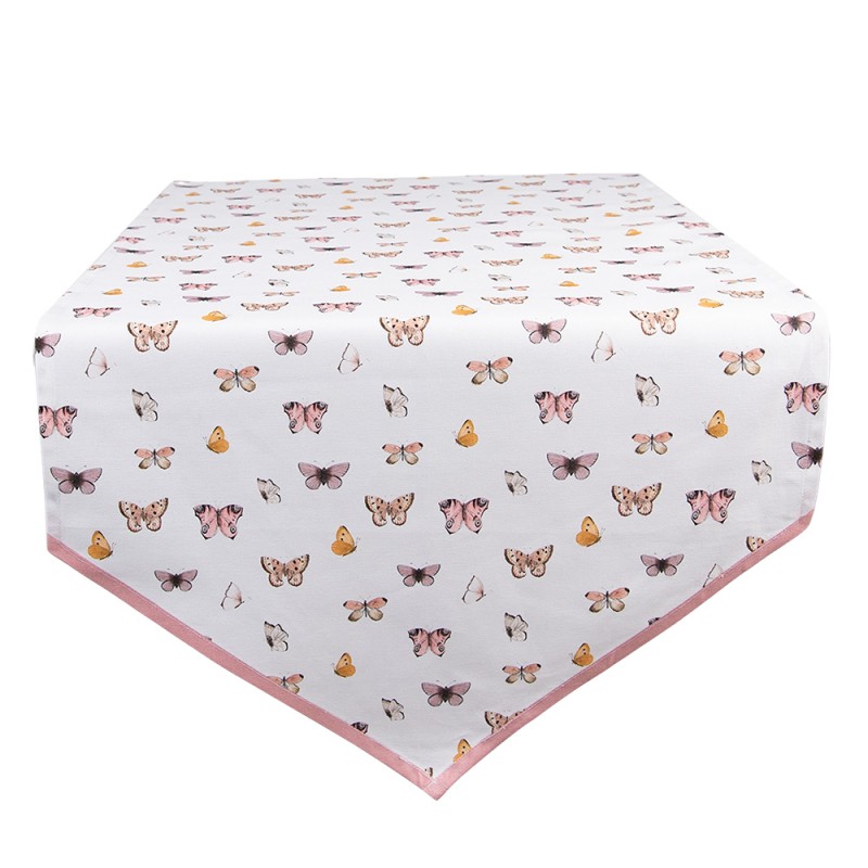 BPD65 Table Runner 50x160 cm Beige Pink Cotton Butterflies Tablecloth