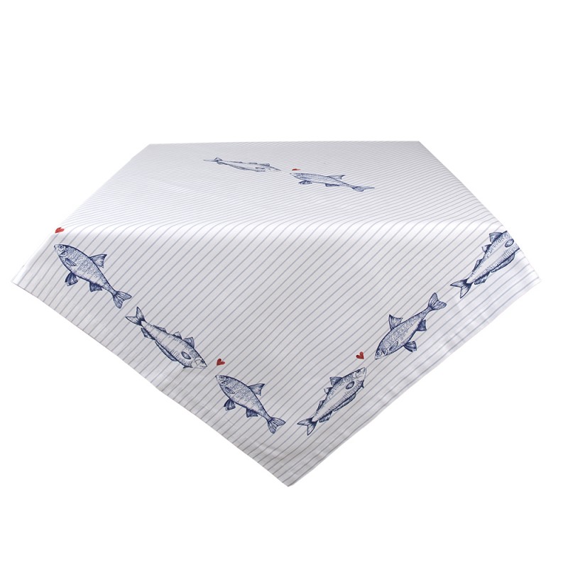 SSF01 Tablecloth 100x100 cm White Blue Cotton Fishes Square Table cloth