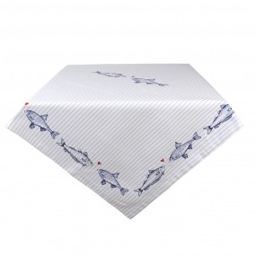 2SSF03 Tablecloth 130x180 cm White Blue Cotton Fish Rectangle