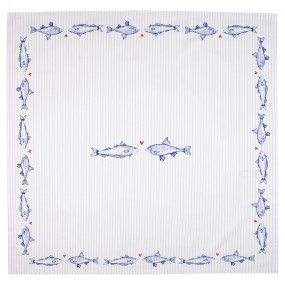 2SSF03 Nappe 130x180 cm Blanc Bleu Coton Poissons Rectangle Nappes de table