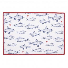 2SSF40 Placemats Set of 6 48x33 cm White Blue Cotton Fishes Rectangle Table Mat