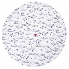 2SSF48 Kitchen towel Ø 80 cm White Blue Cotton Fish Round