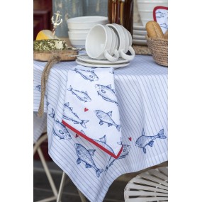 2SSF48 Tea Towel  Ø 80 cm White Blue Cotton Fishes Round Kitchen Towel