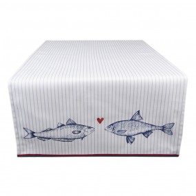 2SSF64 Table Runner 50x140 cm White Blue Cotton Fish Rectangle