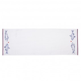 2SSF64 Table Runner 50x140 cm White Blue Cotton Fishes Rectangle Tablecloth