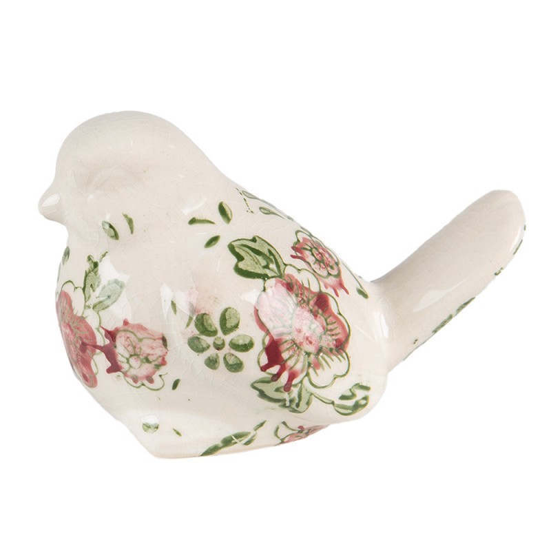 6CE1567M Figurine Bird 10x6x7 cm Pink Beige Ceramic Flowers Home Accessories