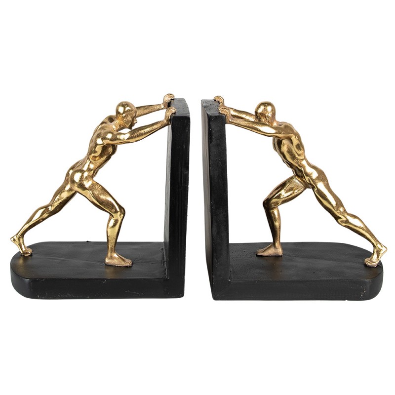6PR3724 Bookends Set of 2 Person 33x9x17 cm Gold colored Black Plastic Book Holders