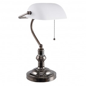 25LL-5100W Schreibtischlampe Bankerslampe 27x23x42 cm  Weiß Eisen Glas Tischlampe