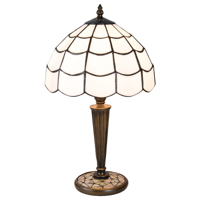 5LL-5936 Lampe de table Tiffany Ø 25x43 cm Blanc Marron Verre Lampe de bureau Tiffany