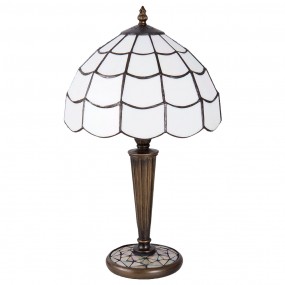 25LL-5936 Lampe de table Tiffany Ø 25x43 cm Blanc Marron Verre Lampe de bureau Tiffany