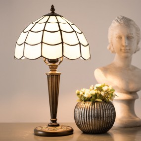 25LL-5936 Lampe de table Tiffany Ø 25x43 cm Blanc Marron Verre Lampe de bureau Tiffany