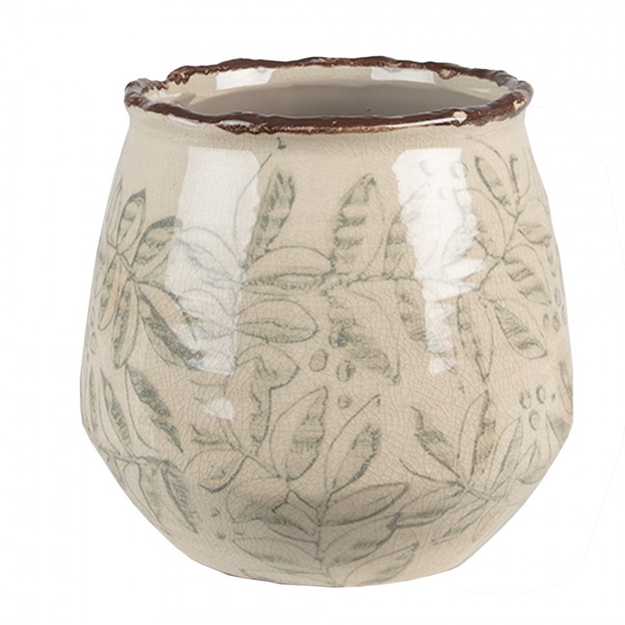 Ce M Planter X Cm Green Beige Ceramic Leaves Indoor Planter