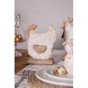 26H2162M Figurine Rooster 15x5x19 cm White Brown Wood Textile Home Accessories