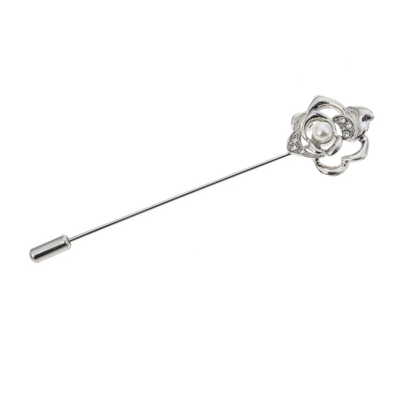 JZPI0059 Damenbroche 2x1x8 cm Silberfarbig Metall Blume Brosche