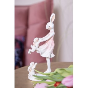 26PR3868 Figurine Rabbit 9x6x22 cm Pink Beige Polyresin Home Accessories