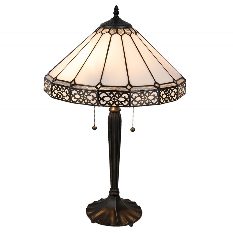 5LL-5211 Lampe de table Tiffany Ø 41x62 cm Beige Marron Verre Lampe de bureau Tiffany