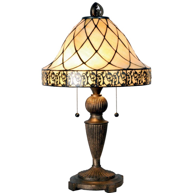 5LL-5408 Table Lamp Tiffany Ø 36x62 cm  Beige Brown Glass Triangle Desk Lamp Tiffany