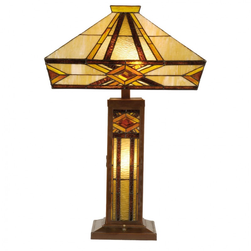 5LL-5520 Lampada da tavolo Tiffany 42x42x71 cm Beige Marrone  Vetro Lampada da scrivania Tiffany