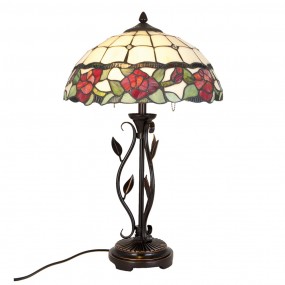 25LL-5785 Lampada da tavolo Tiffany Ø 35x61 cm  Beige Verde Vetro Rosa Lampada da scrivania Tiffany