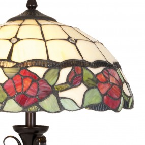 25LL-5785 Lampada da tavolo Tiffany Ø 35x61 cm  Beige Verde Vetro Rosa Lampada da scrivania Tiffany