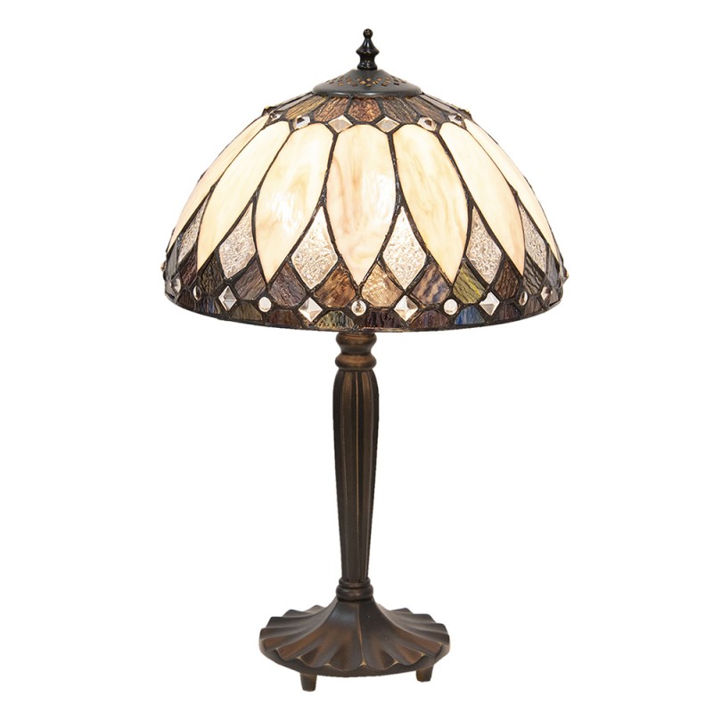 5LL-5987 Lampada da tavolo Tiffany Ø 30x46 cm  Beige Marrone  Vetro Lampada da scrivania Tiffany