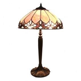 25LL-6173 Table Lamp Tiffany Ø 39x63 cm Beige Brown Glass Plastic Round Desk Lamp Tiffany