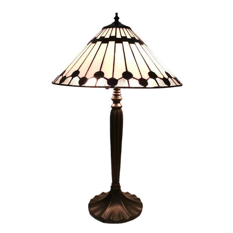 5LL-6177 Lampe de table Tiffany Ø 40x63 cm Blanc Verre Plastique Rond Lampe de bureau Tiffany