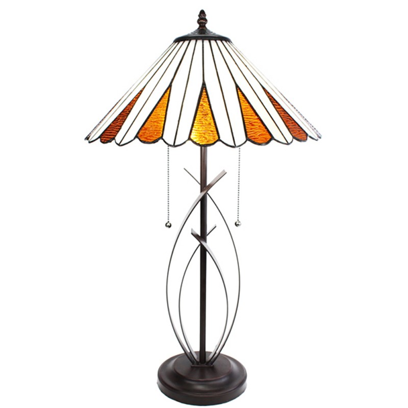 5LL-6280 Table Lamp Tiffany Ø 41x69 cm Beige Brown Glass Round Desk Lamp Tiffany