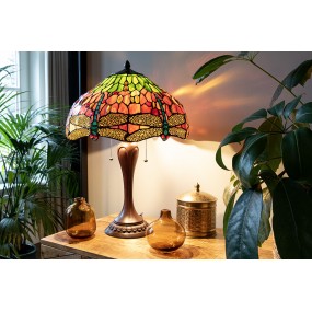 25LL-9201 Lampshade Tiffany Ø 42x24 cm Red Green Glass Dragonfly Glass lampshade