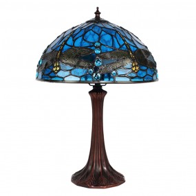 25LL-9335BL Lampada da tavolo Tiffany Ø 31x43 cm  Blu Metallo Vetro Libellula Lampada da scrivania Tiffany