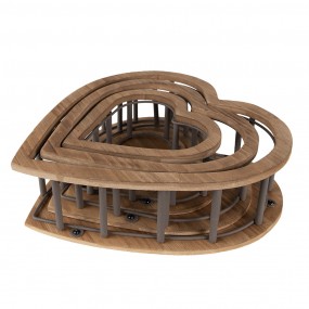 26H2230 Storage Basket Set of 3 Heart 33x33x10 Brown Wood Metal Heart-Shaped Basket
