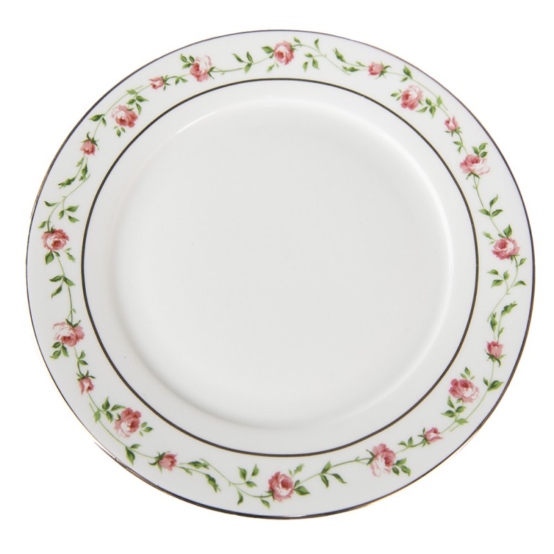 CURDP Assiette de petit déjeuner Ø 21 cm Blanc Rose Porcelaine Fleurs Rond Assiette