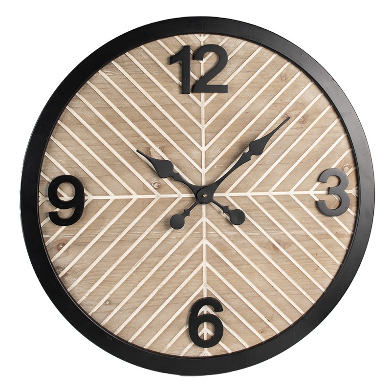 5KL0231 Wall Clock Ø 64 cm  Brown Black Wood Metal Hanging Clock