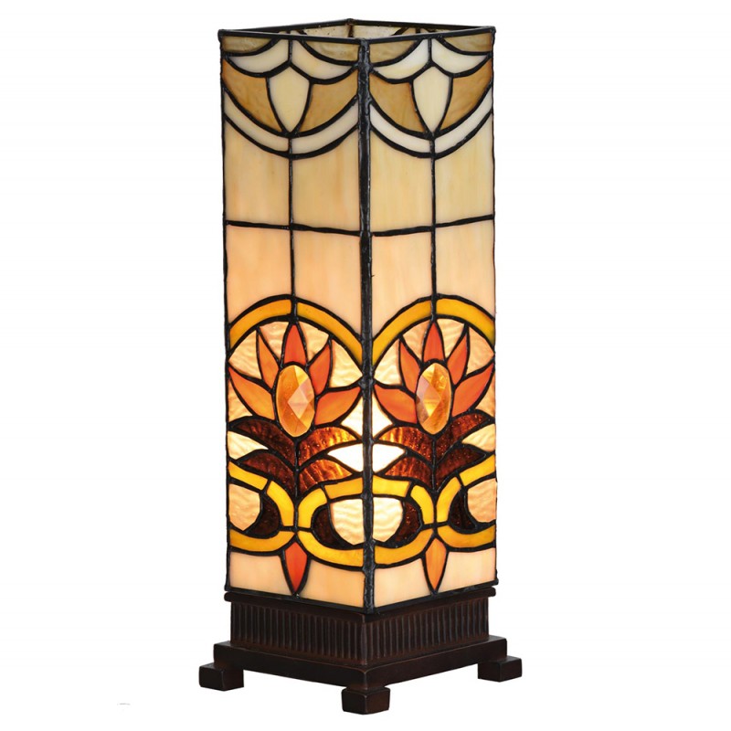 5LL-5779 Table Lamp Tiffany 12x12x35 cm  Beige Brown Glass Square Desk Lamp Tiffany