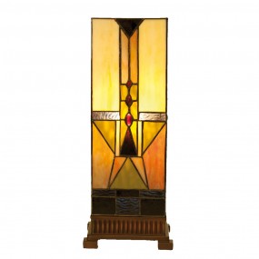 25LL-5782 Tiffany Tafellamp  18x18x45 cm  Beige Bruin Glas Vierkant Tiffany Bureaulamp
