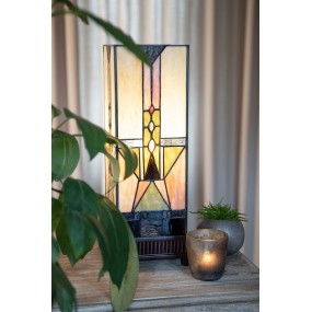25LL-5782 Tiffany Tafellamp  18x18x45 cm  Beige Bruin Glas Vierkant Tiffany Bureaulamp