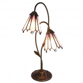 25LL-6251 Lampada da tavolo Tiffany 61 cm Marrone Rosa  Vetro Lampada da scrivania Tiffany