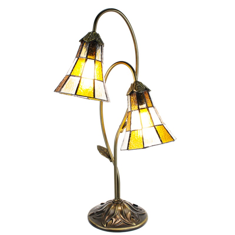 5LL-6255 Table Lamp Tiffany 35x18x61 cm  Beige Brown Plastic Glass Desk Lamp Tiffany