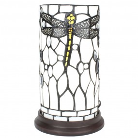 25LL-6302 Tiffany Tafellamp Ø 15x26 cm  Wit Grijs Glas Kunststof Libelle Rond Tiffany Bureaulamp Tiffany Lampen