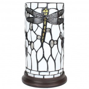 25LL-6302 Tiffany Tischlampe Ø 15x26 cm  Weiß Grau Glas Kunststoff Libelle Rund Schreibtischlampe Tiffany