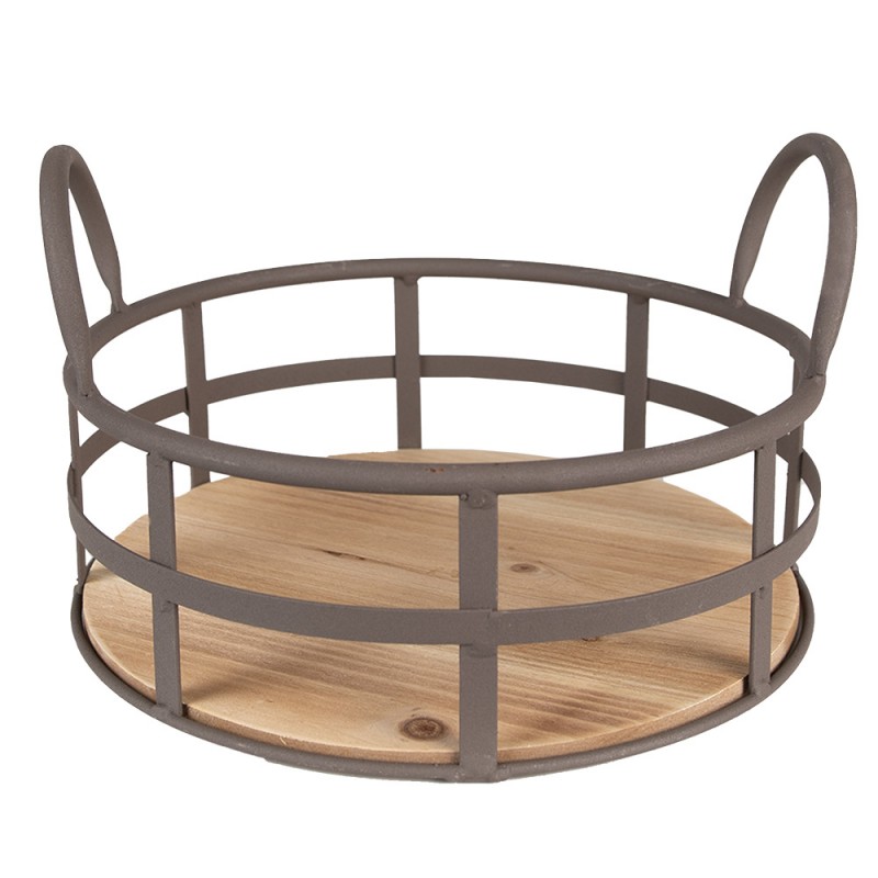 6Y5248 Storage Basket Ø 25x9/15 cm Grey Brown Iron Wood Basket