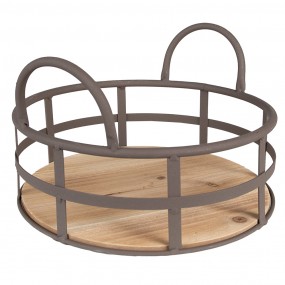 26Y5248 Storage Basket Ø 25x9/15 cm Grey Brown Iron Wood Basket